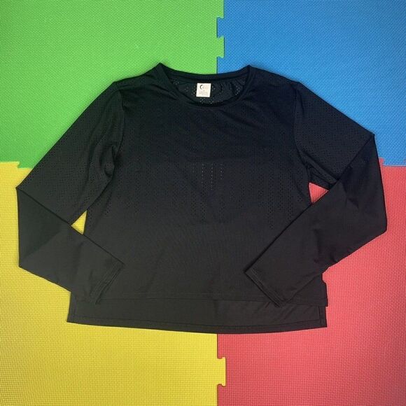 Zyia Active Black Chillcicle Perforated Laser Cut Crop Long Sleeve Shirt Top XL - Picture 1 of 10